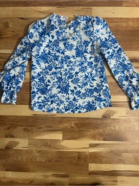 Blue Floral Long Sleeve Blouse